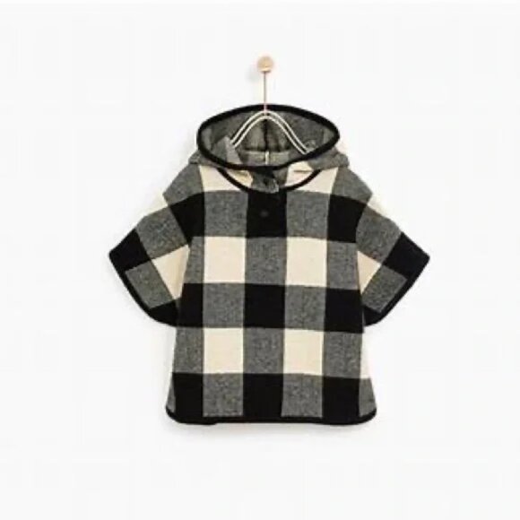 Zara Buffalo Check Plaid Hooded Cape